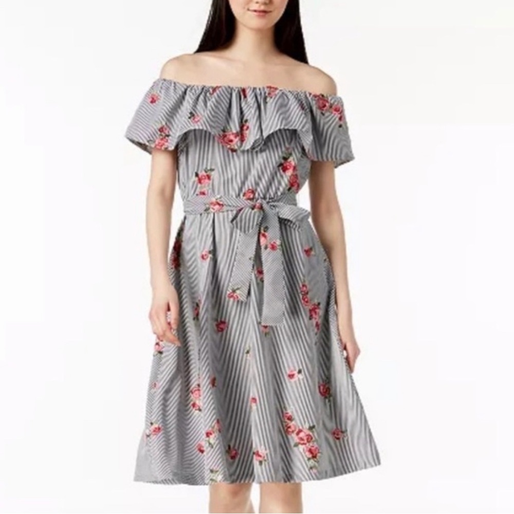 Calvin Klein Embroidered Floral Striped Dress 💥